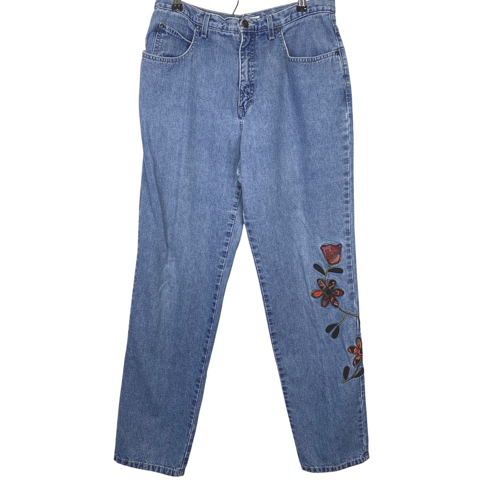 VTG Democracy Weekend Floral Embroidered Jeans Size 12 Made in USA Tencel Blend